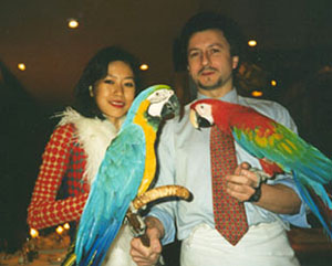 With the parrots and chef at Arcadia, London